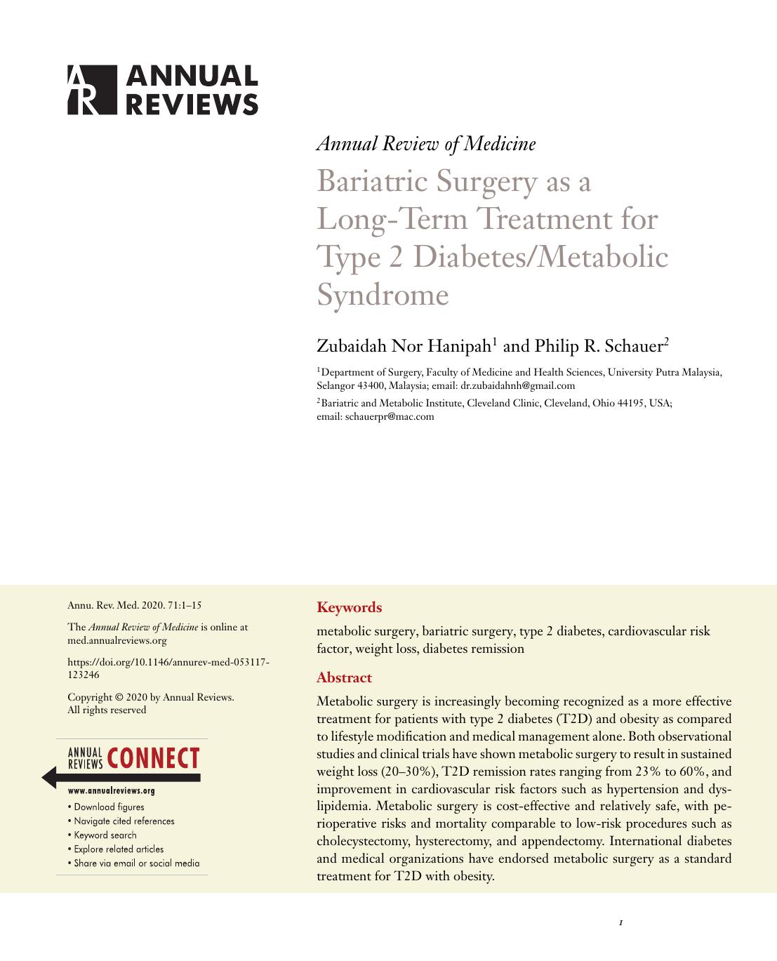 Bariatric Surgery as a Long-Term Treatment for Type 2 DiabetesMetabolic Syndrome by Zubaidah Nor Hanipah and Philip R. Schauer