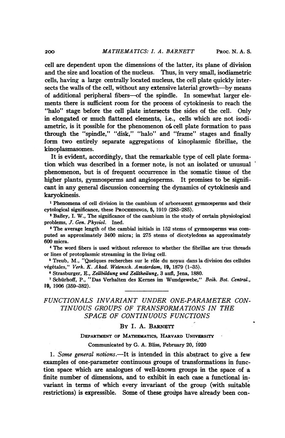 Barnett I. A. Functionals Invariant under One-Parameter Continuous Groups of Transformations in the Space of Continuou[..]tions (1920)(en)(5s) by Unknown