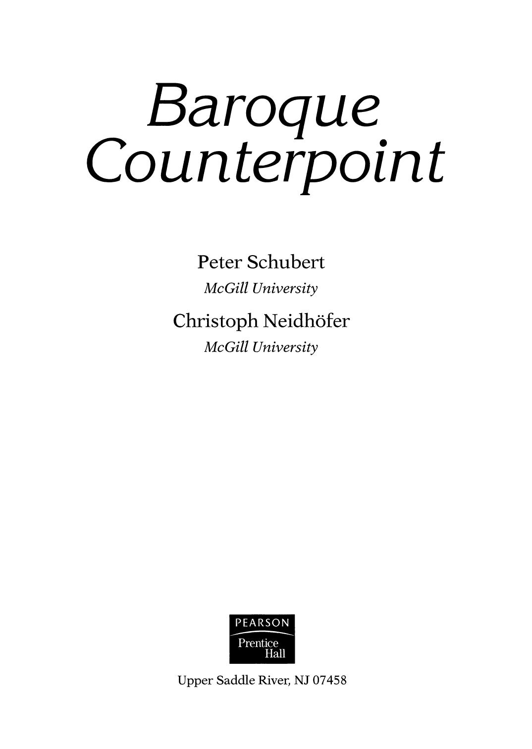 Baroque Counterpoint by Peter Schubert Christoph Neidhofer