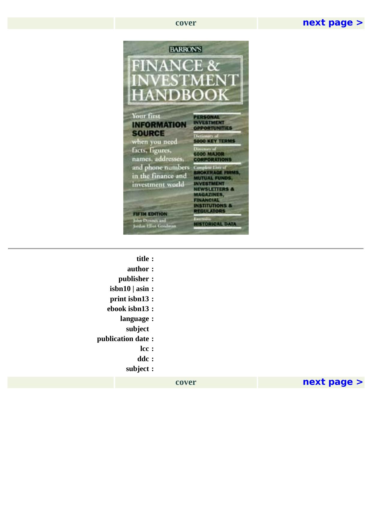Barron's Finance & Investment Handbook (5th ed) by John Downes Jordan Elliot Goodman