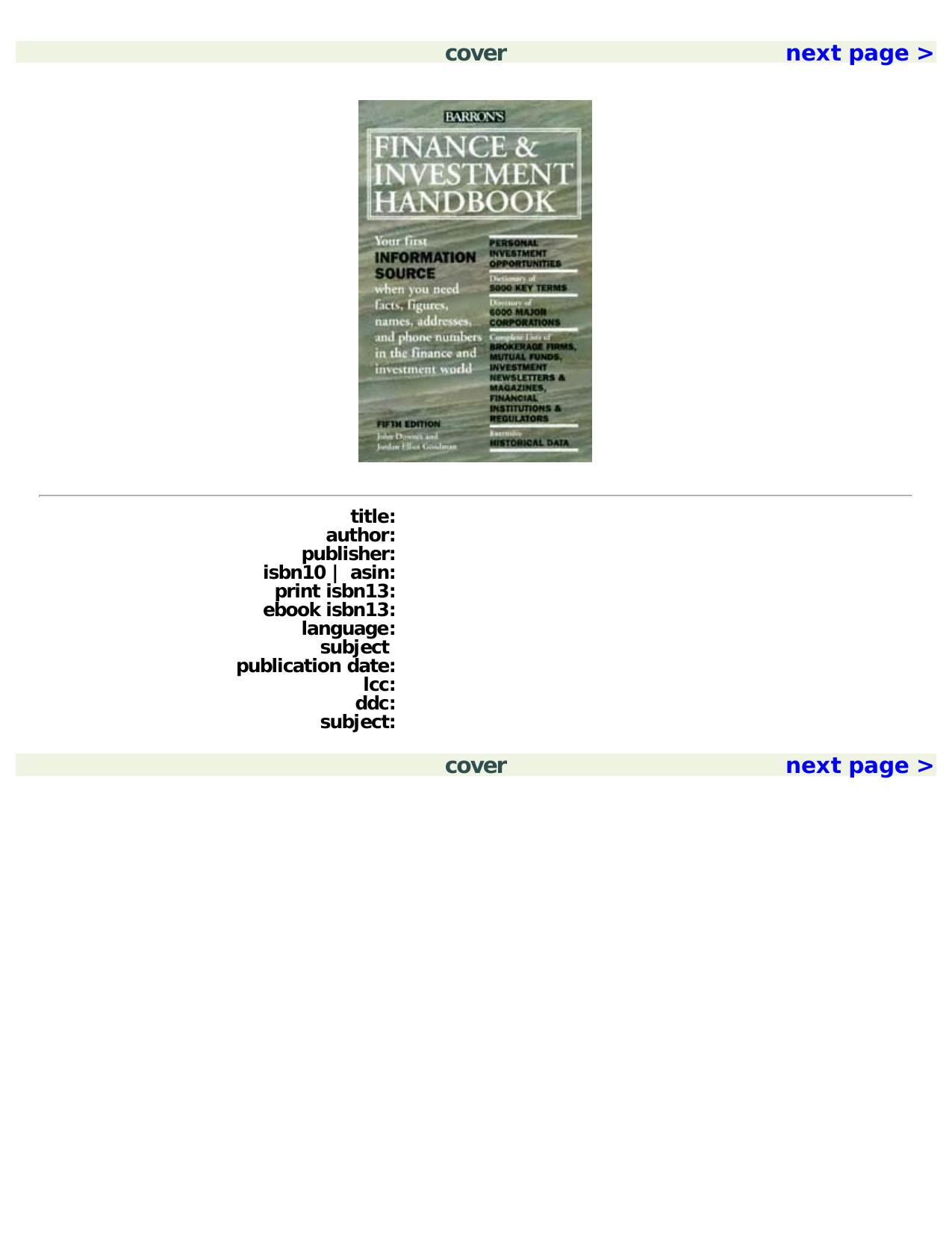 Barron's Finance and Investment Handbook by John Downes Jordan Elliot Goodman