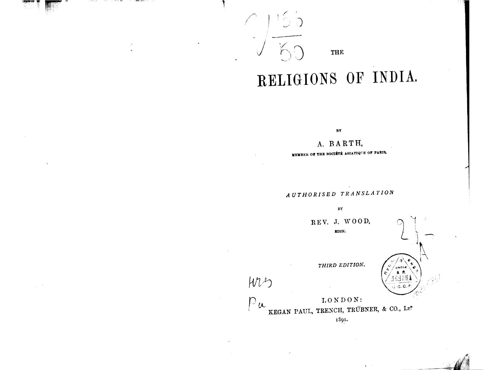 Barth A., BY A. Barth - The religions of india by 1891
