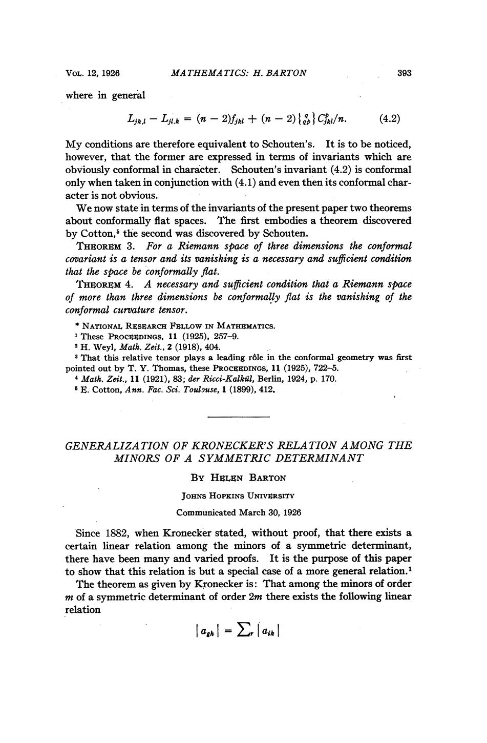 Barton H. by Generalization of Kroneckers Relation among the Minors of a Symmetric Determinant (1926)(5s)
