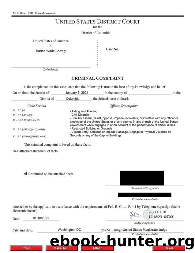 Barton Wade Shively - Complaint by USAO/FBI