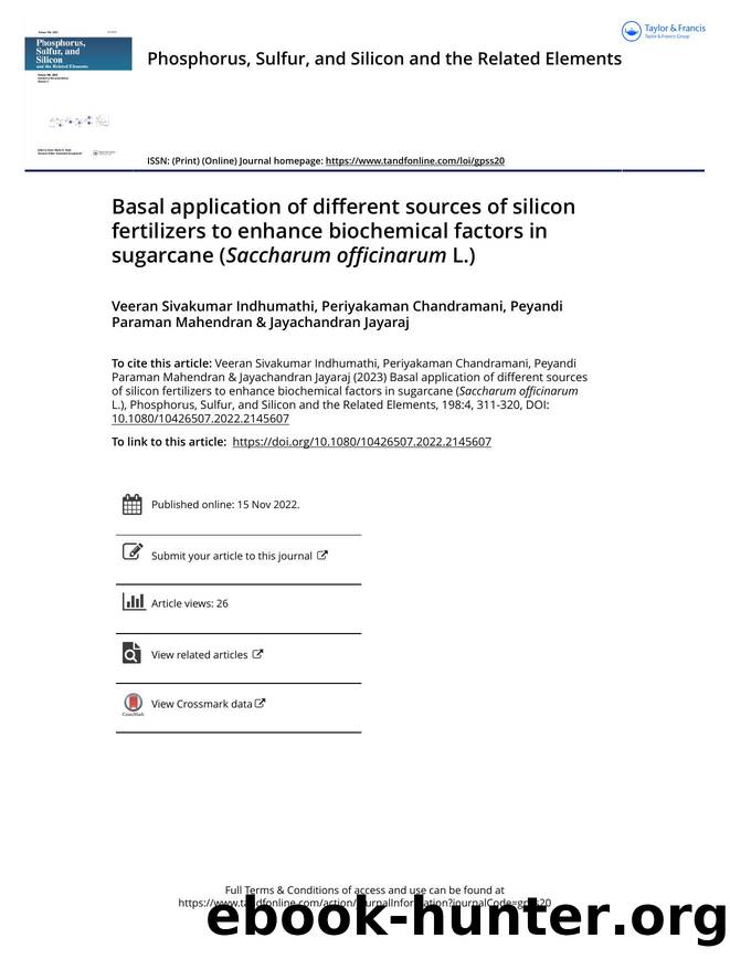 Basal application of different sources of silicon fertilizers to enhance biochemical factors in sugarcane (Saccharum officinarum L.) by unknow