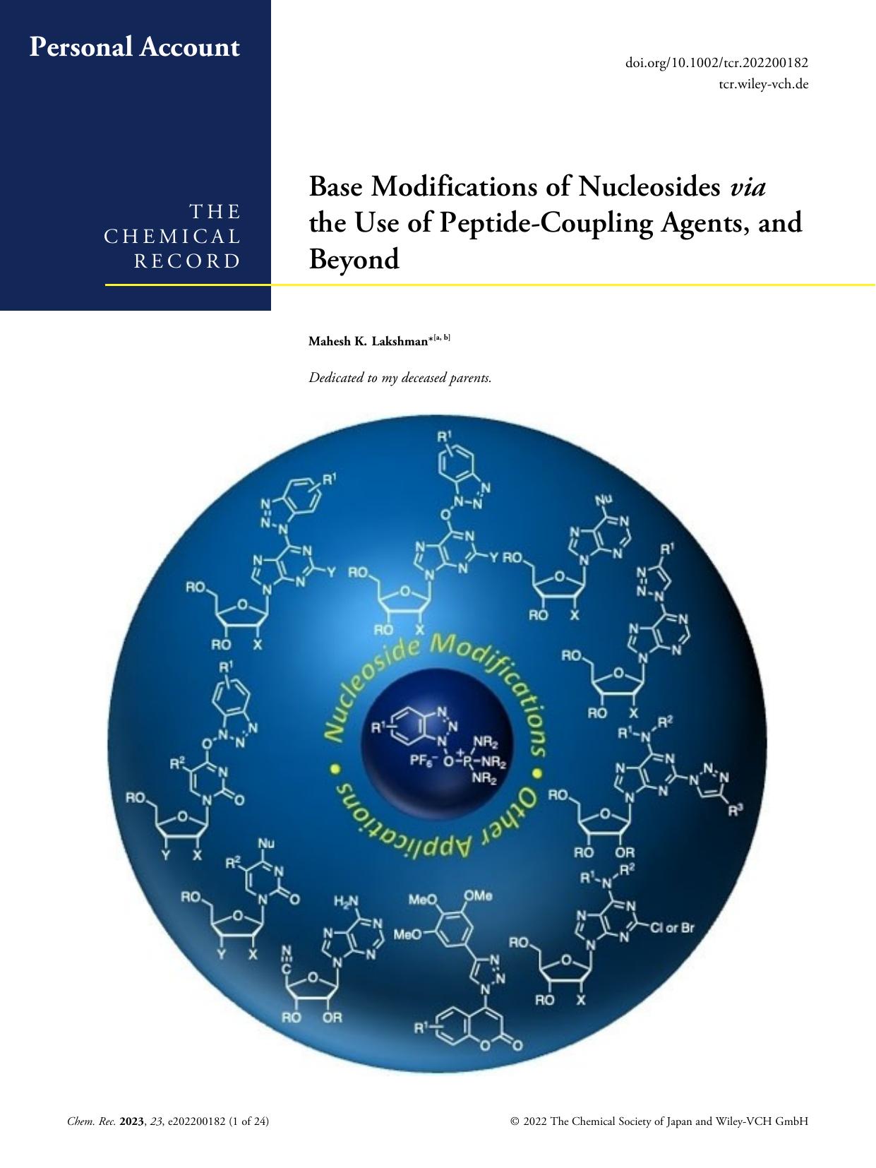 Base Modifications of Nucleosides via the Use of PeptideâCoupling Agents, and Beyond by Unknown