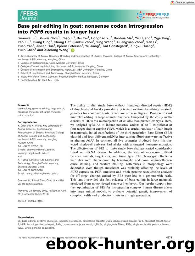 Base pair editing in goat: nonsense codon introgression into FGF5 results in longer hair by Unknown