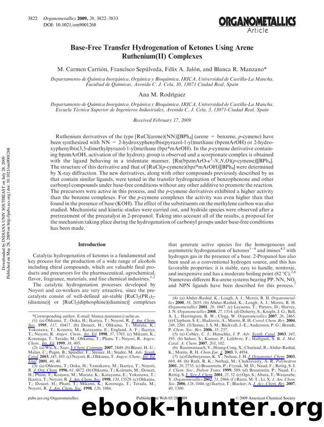 Base-Free Transfer Hydrogenation of Ketones Using Arene Ruthenium(II) Complexes by unknow