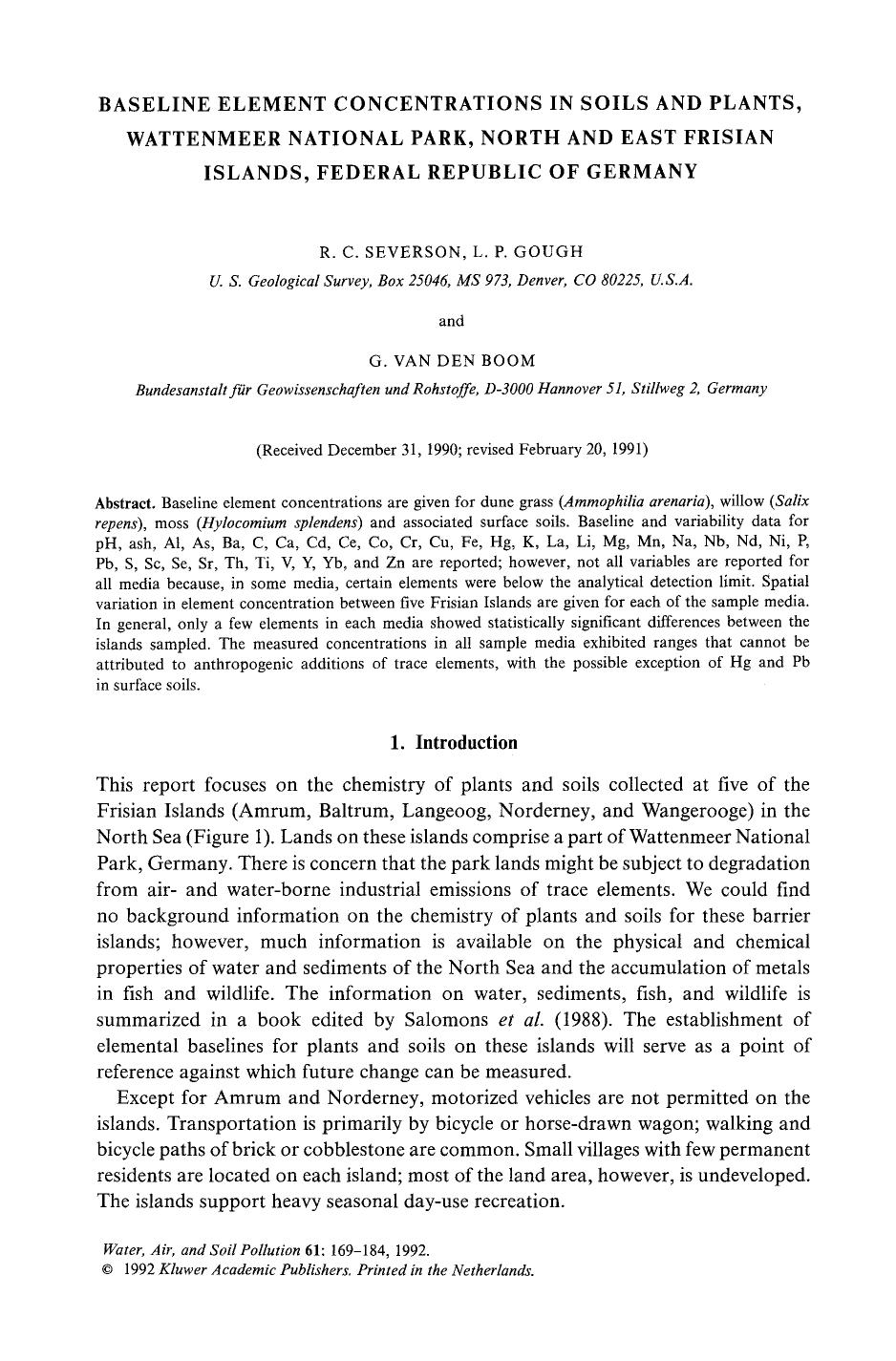 Baseline element concentrations in soils and plants, Wattenmeer National Park, North and East Frisian Islands, Federal Republic of Germany by Unknown