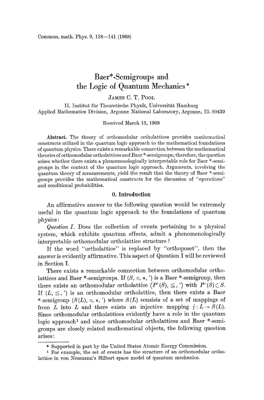 Baser&#x002A;-semigroups and the logic of quantum mechanics by Unknown