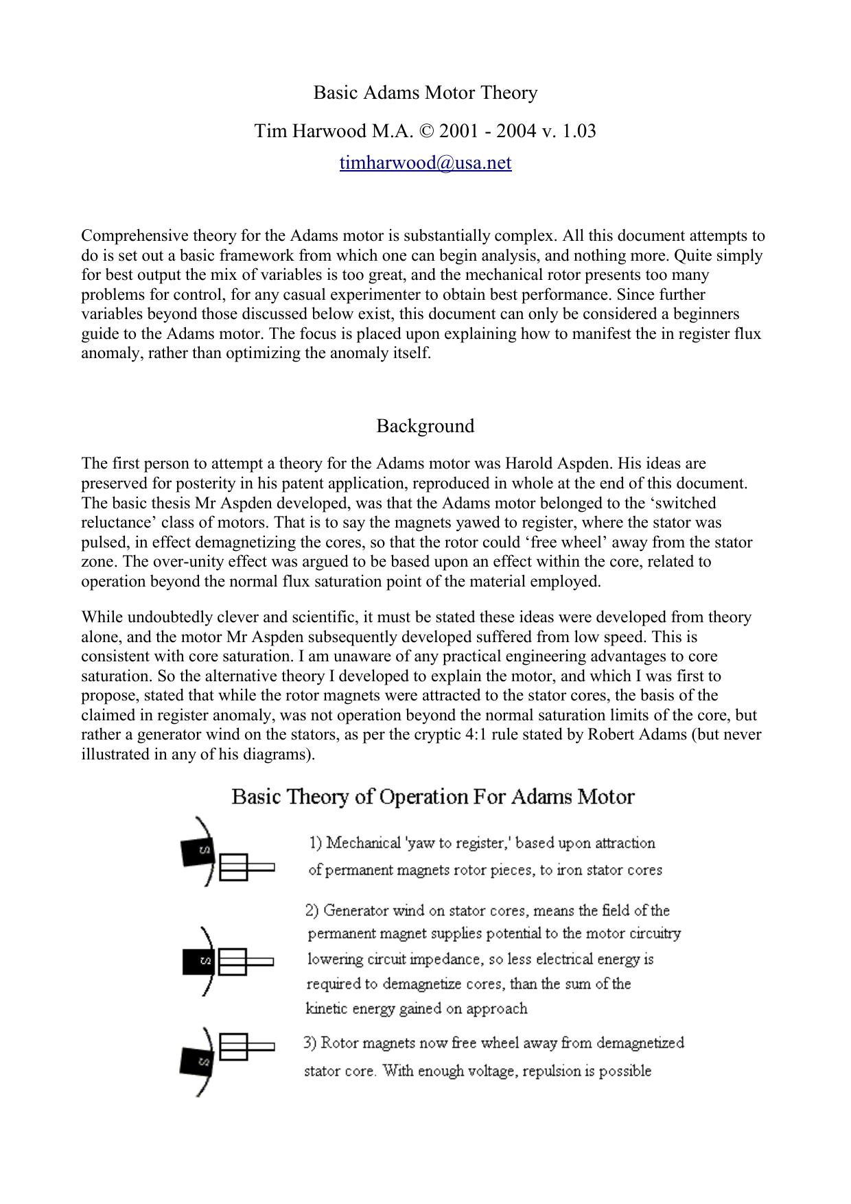 Basic Adams Motor Theory by Tim Harwood M.A. (c) 2001 - 2004
