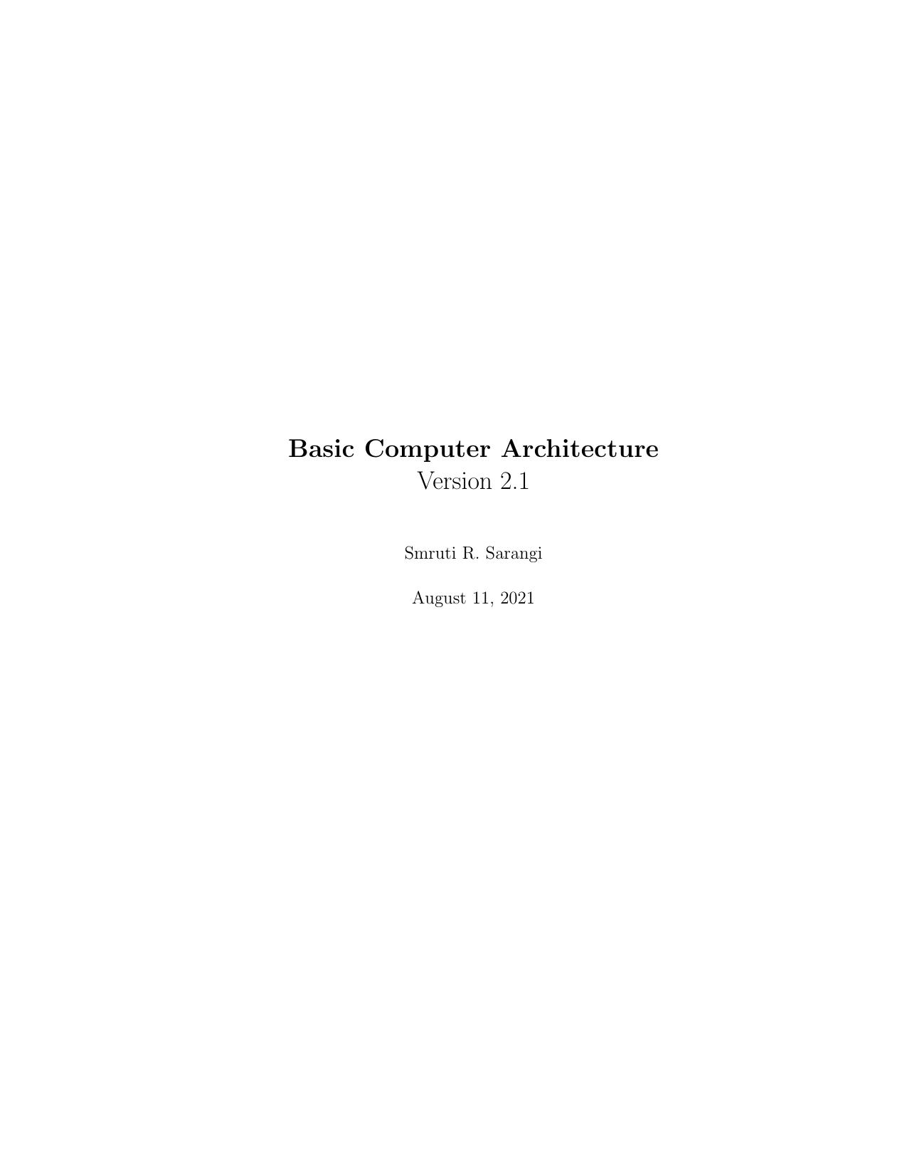 Basic Computer Architecture by Smruti R. Sarangi
