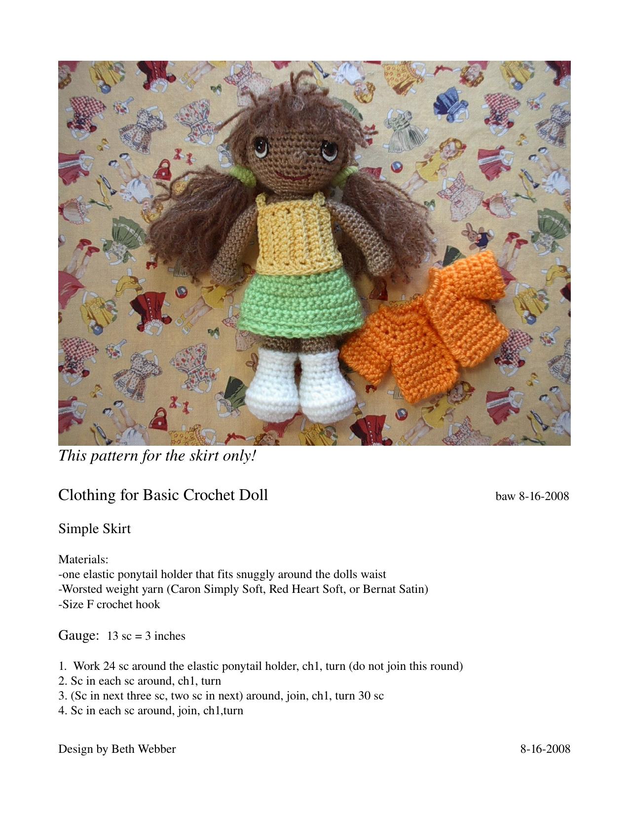 Basic Crochet Doll Skirt by Beth Webber