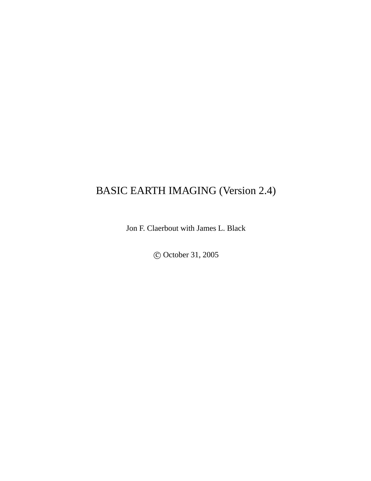 Basic Earth Imaging by J. Claerbout J. Black