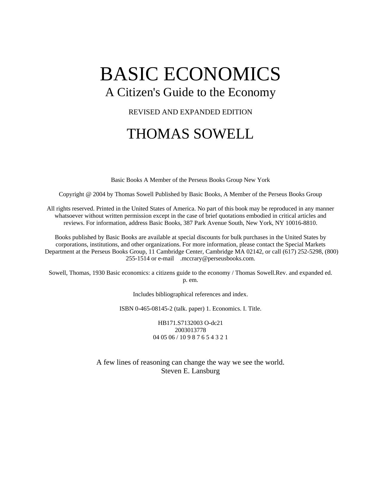 Basic Economics by Thomas Sowell