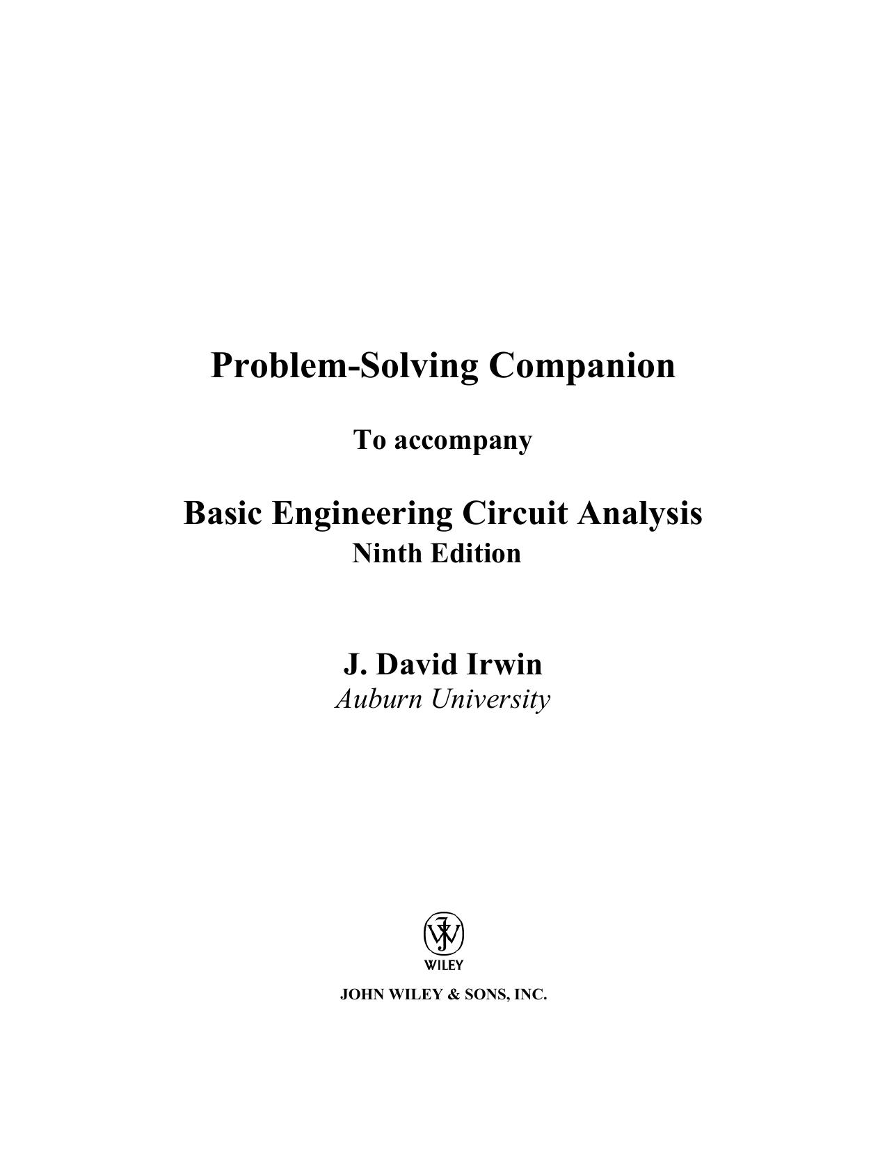 Basic Engineering Circuit Analysis, Problem Solving Companion by J. David Irwin R. Mark Nelms