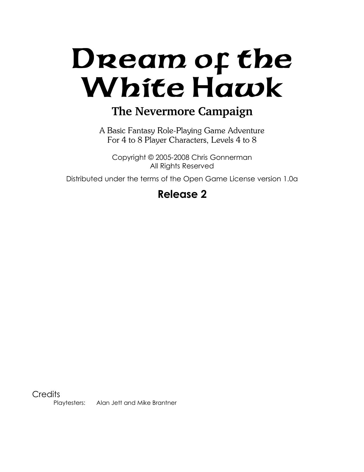 Basic Fantasy Dream of the White Hawk by Chris Gonnerman