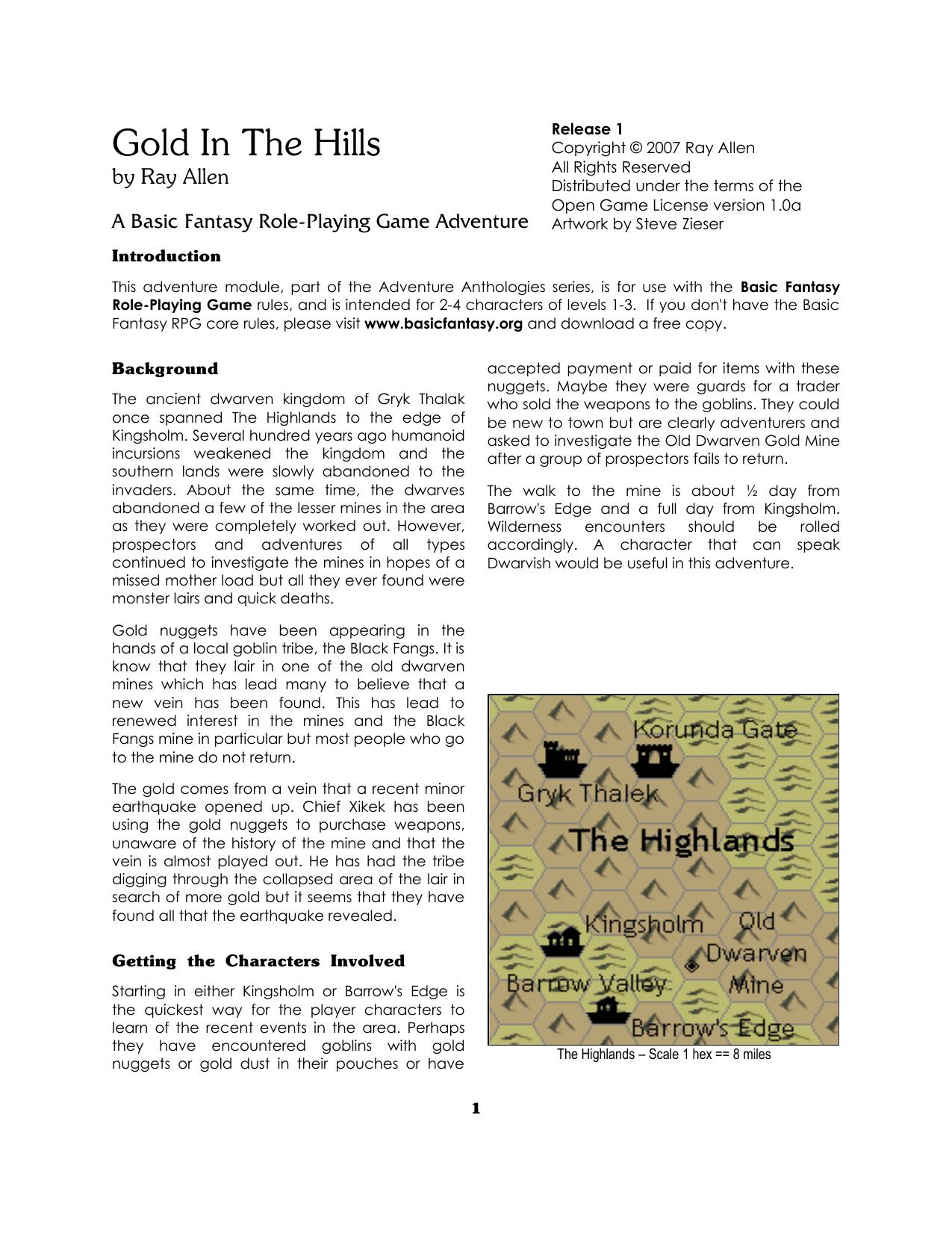 Basic Fantasy Gold in the Hills by Chris Gonnerman