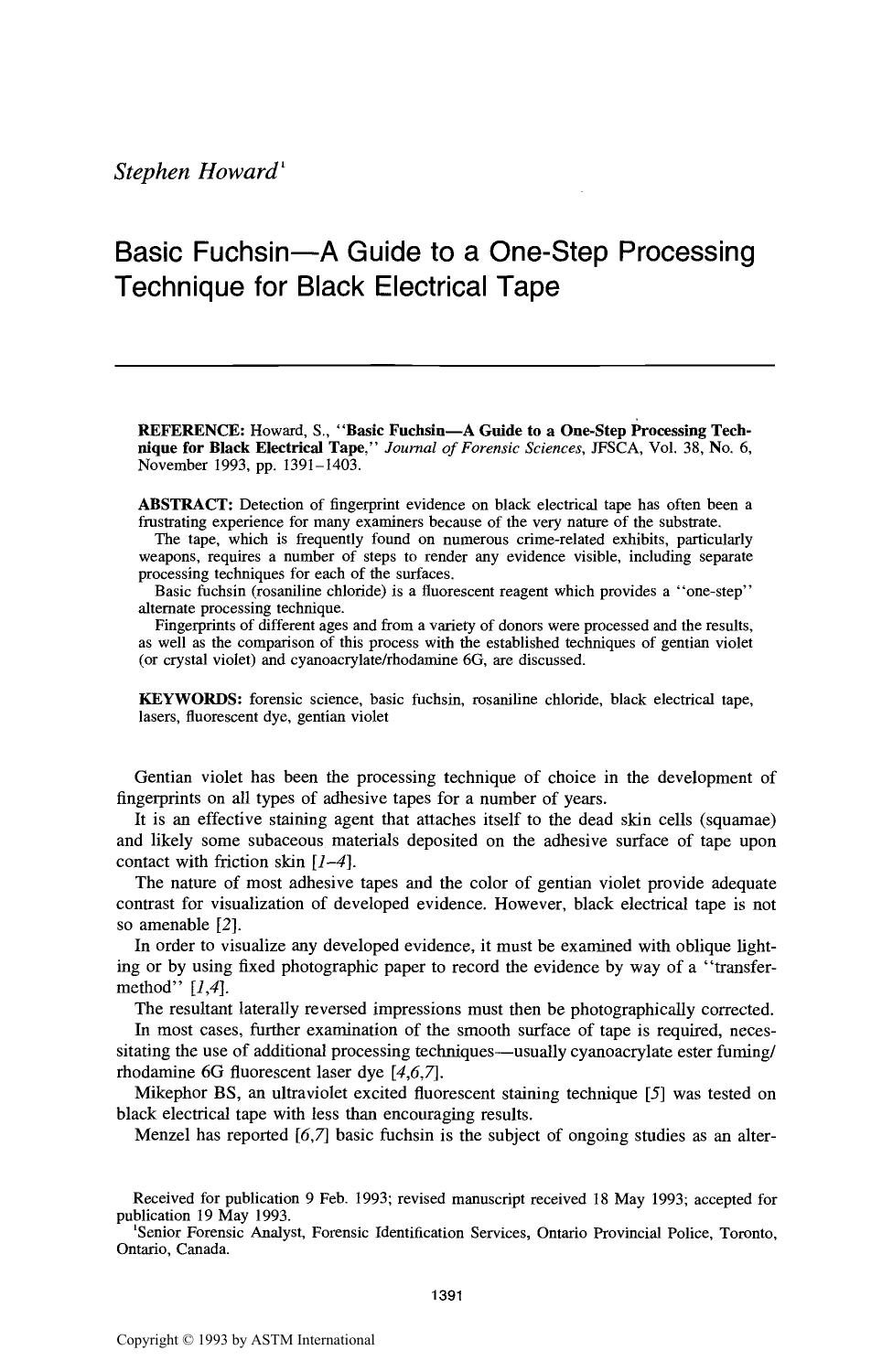 Basic FuchsinÅA Guide to a One-Step Processing Technique for Black Electrical Tape by Howard S