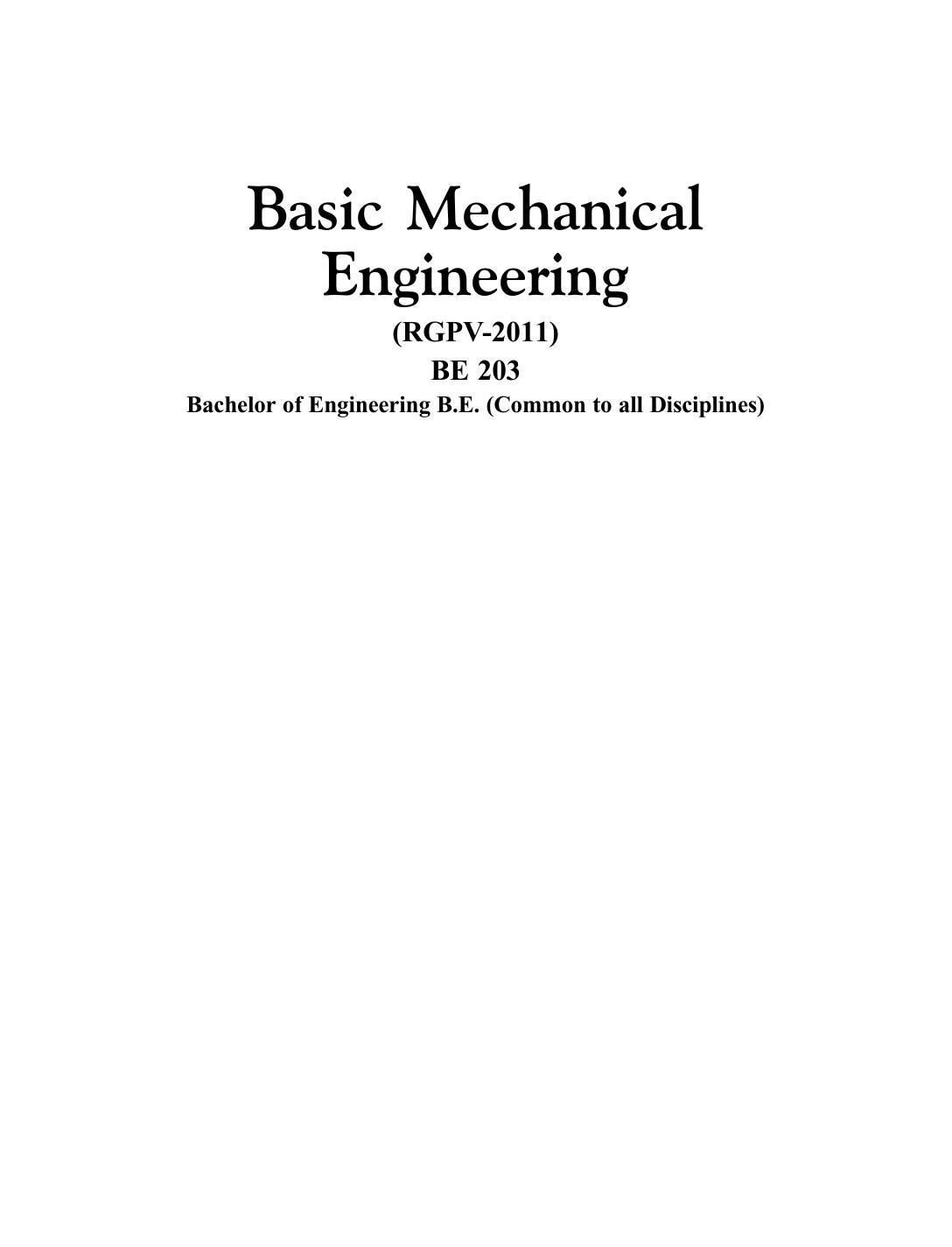 Basic Mechanical Engineering (RGVP-2011) Fourth Edition BE 203 by P. K. Nag; Kartikeya Tripathi; C. B. Pawar