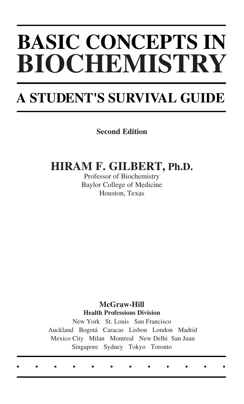 Basic Sciences Series Hiram Gilbert Basic Concepts In Biochemistry A Students Survival Guide by Unknown