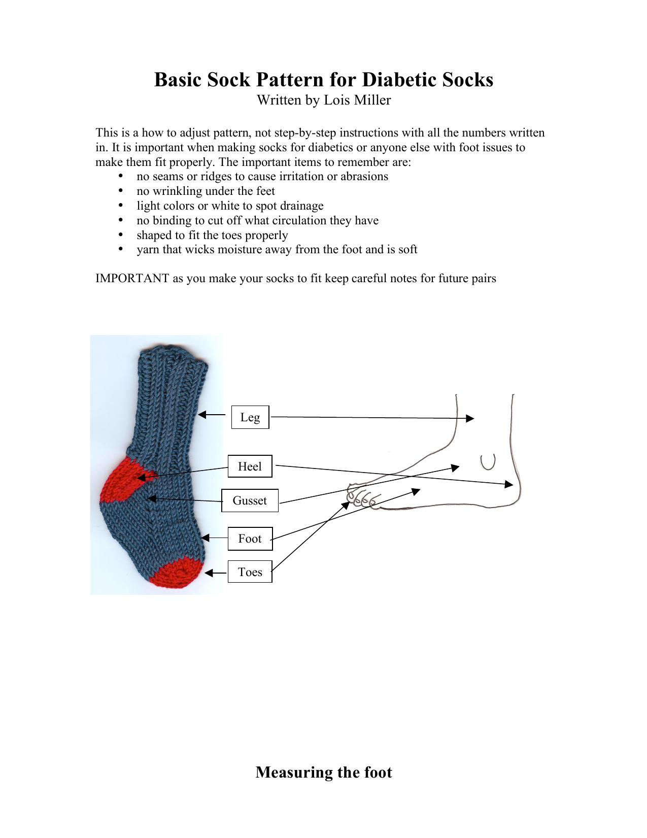 Basic Sock Pattern for Diabetic Socks by Lois Miller