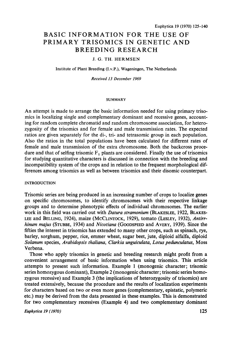 Basic information for the use of primary trisomics in genetic and breeding research by Unknown