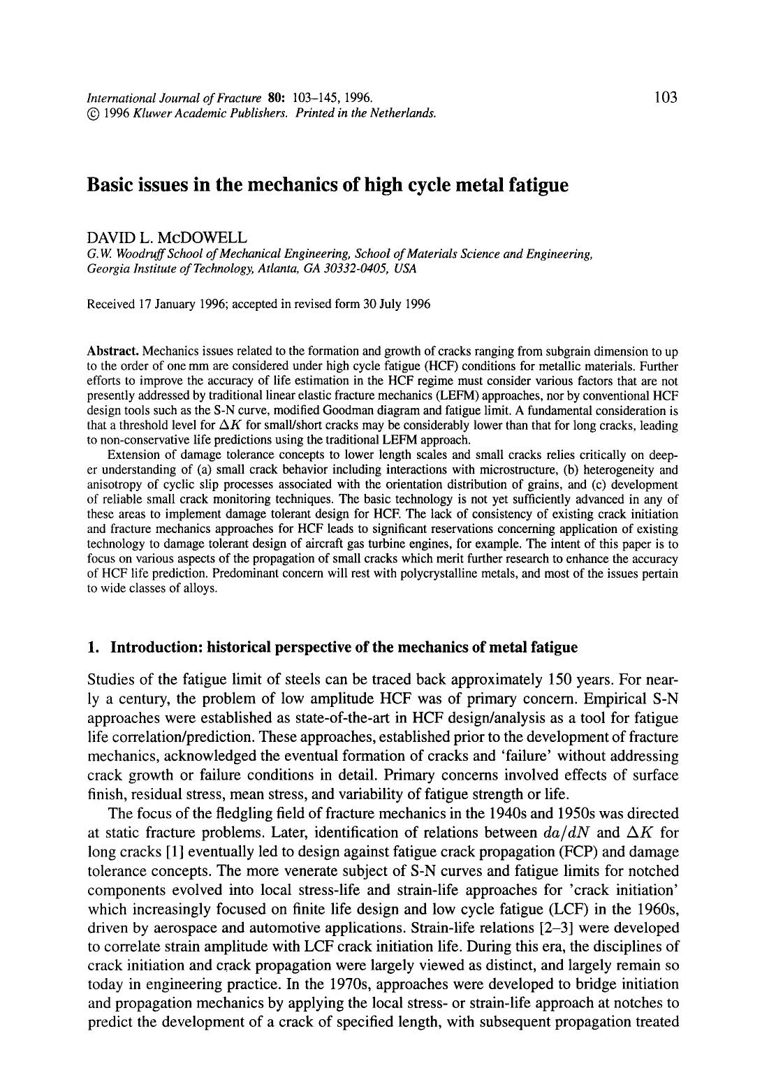 Basic issues in the mechanics of high cycle metal fatigue by Unknown