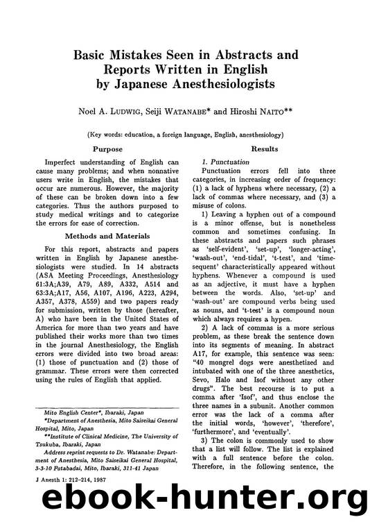 Basic mistakes seen in abstracts and reports written in english by Japanese anesthesiologists by Unknown