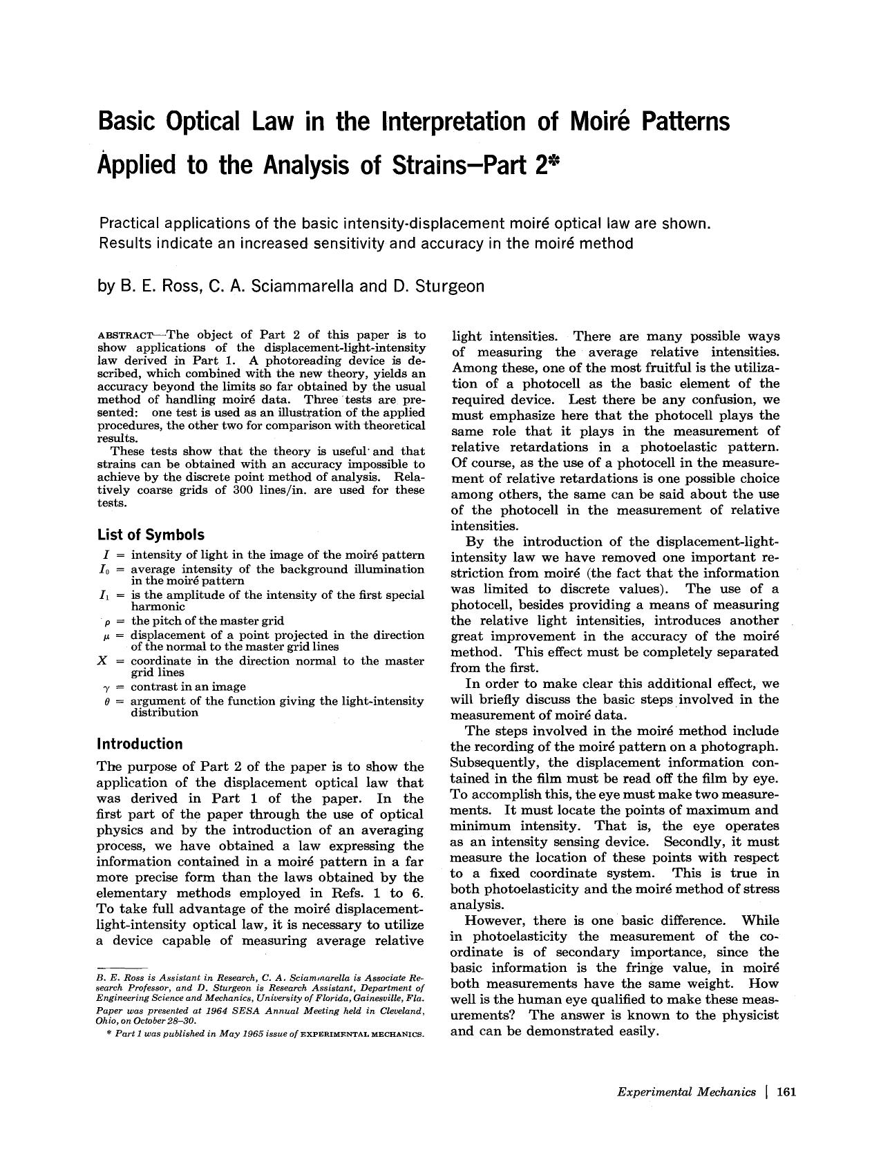 Basic optical law in the interpretation of moiré patterns applied to the analysis of strains—Part 2 by Unknown