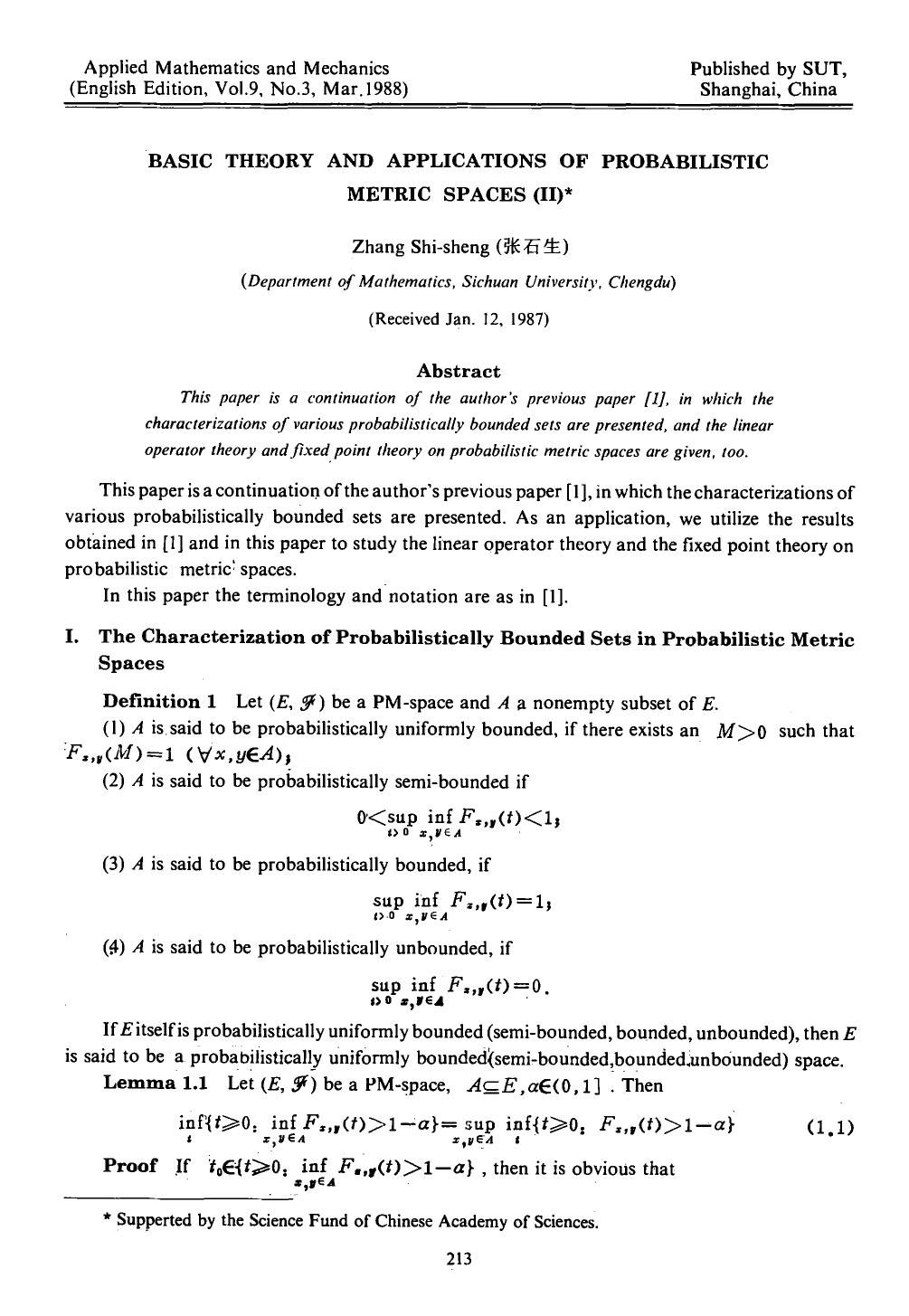 Basic theory and applications of probabilistic metric spaces (II) by Unknown