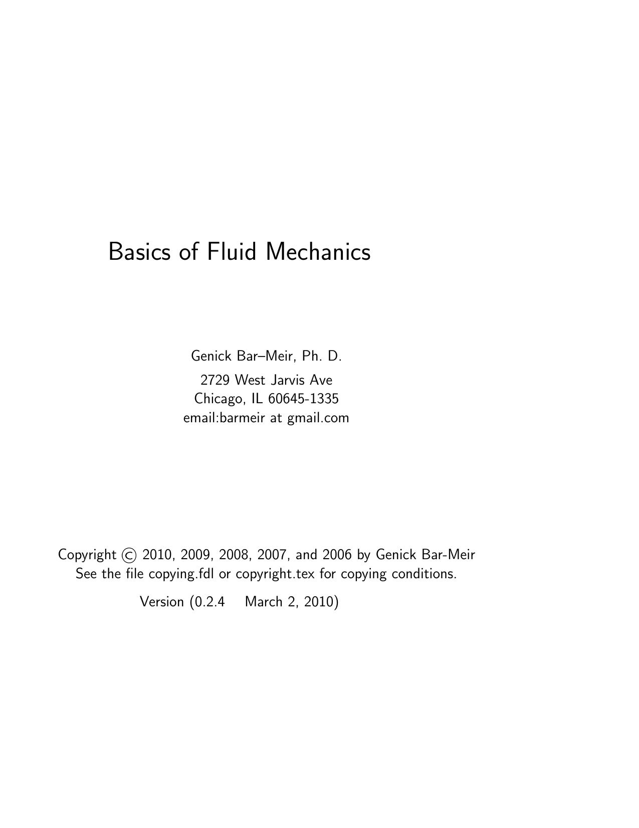 Basics of Fluid Mechanics by Bar-Meir G