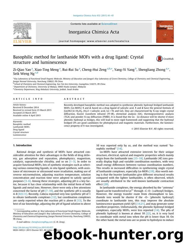 Basophilic method for lanthanide MOFs with a drug ligand: Crystal structure and luminescence by unknow