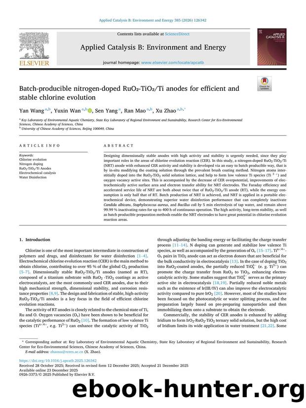 Batch-producible nitrogen-doped RuOâ-TiOâTi anodes for efficient and stable chlorine evolution by Yan Wang