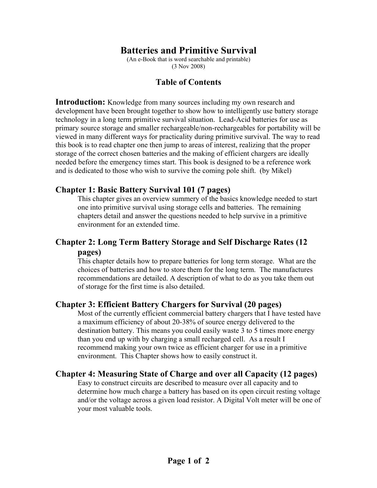 Batteries and Primitive Survival e-Book by Mikel