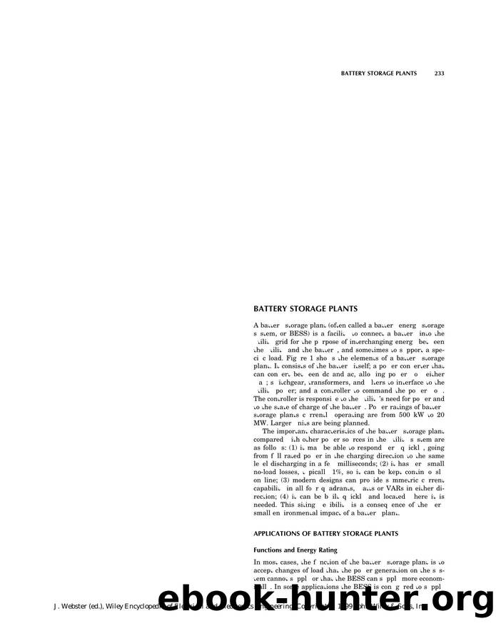Battery Storage Plants". In: Wiley Encyclopedia of Electrical and Electronics Engineering by Unknown