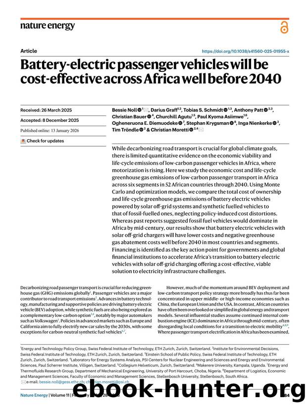 Battery-electric passenger vehicles will be cost-effective across Africa well before 2040 by unknow