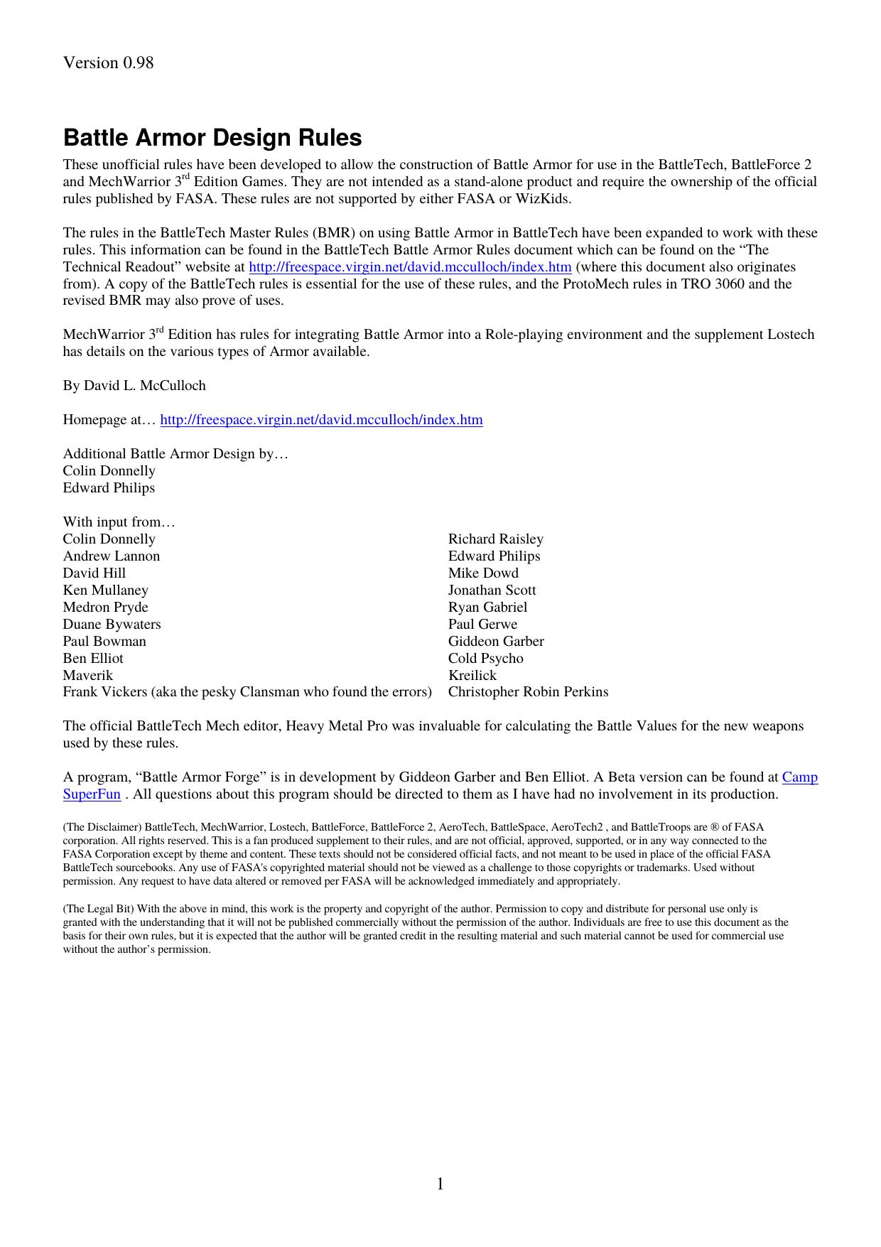 Battle Armor Construction Rules.PDF by David L. McCulloch