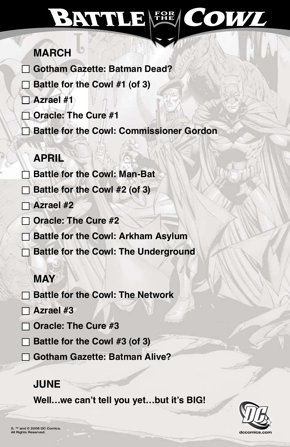 Battle for the Cowl Checklist by Unknown