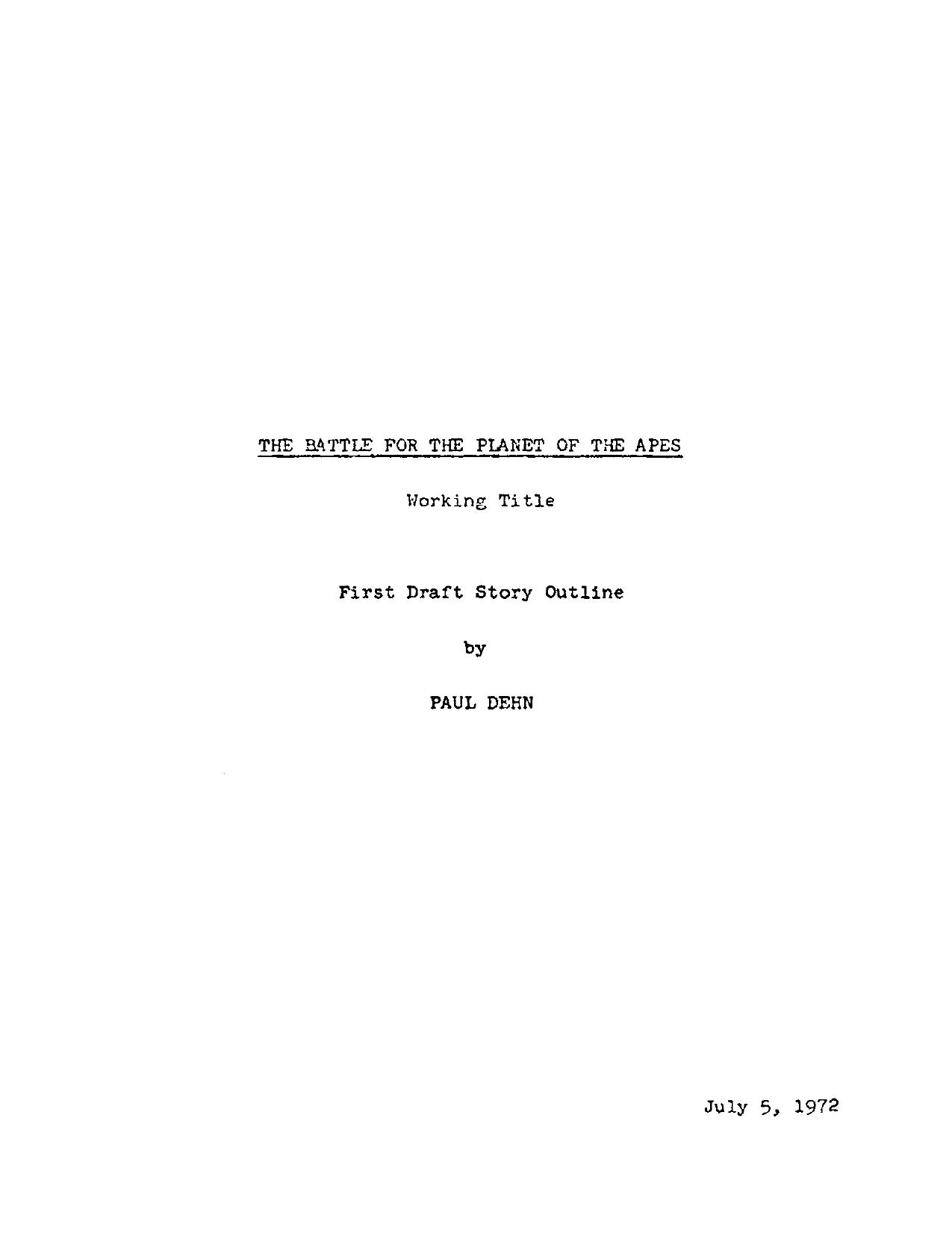 Battle for the Planet of the Apes - First Draft Story Outline by Unknown