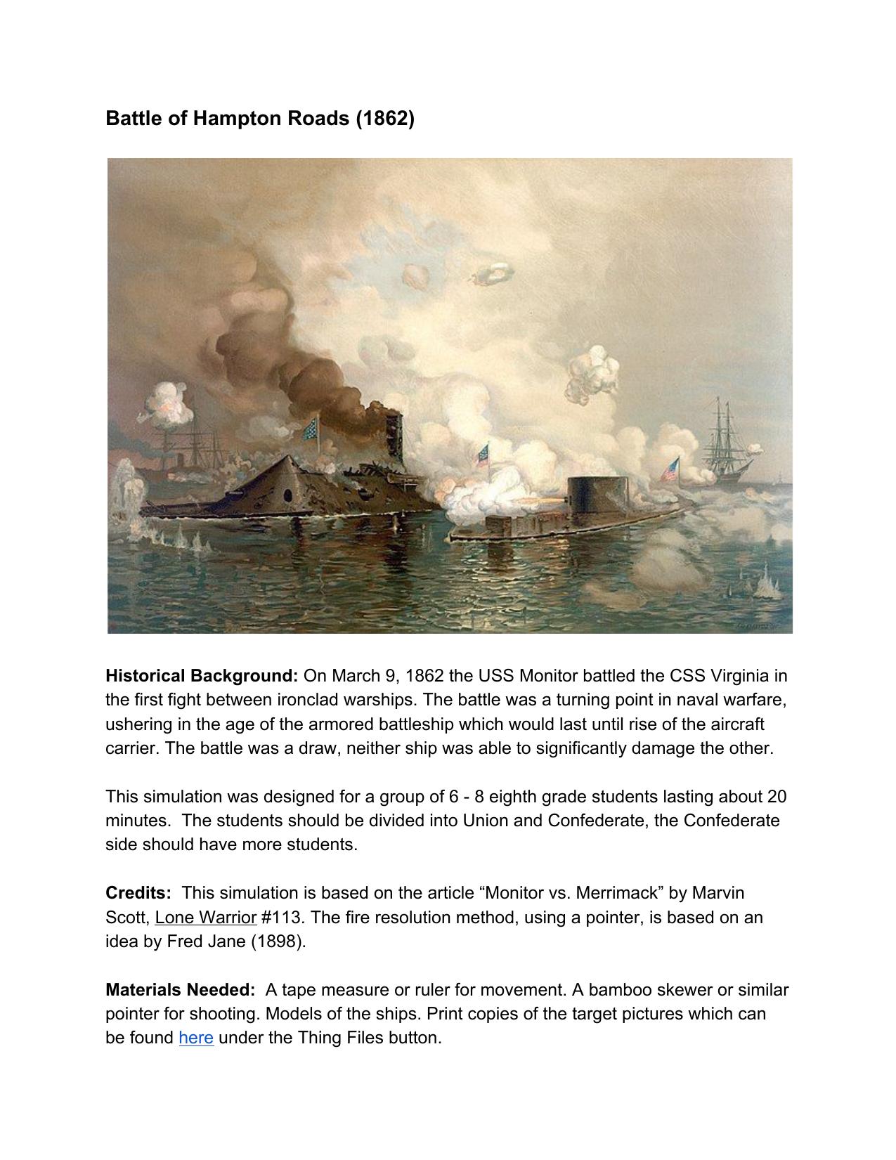 Battle of Hampton Roads (1862) by Unknown