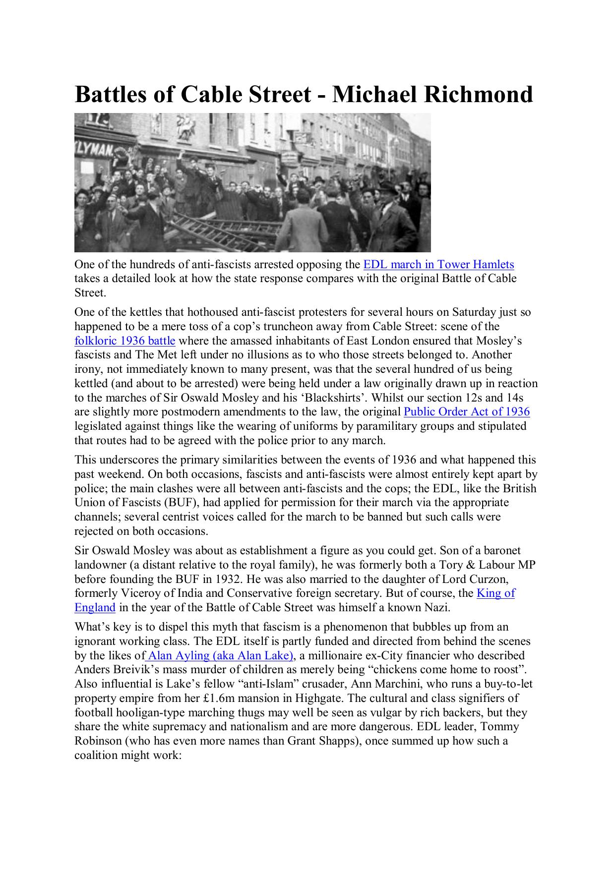 Battles of Cable Street by Michael Richmond