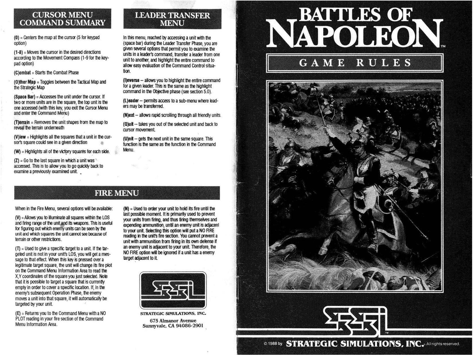 Battles of Napoleon - Game Rules - Manual - PC by SSI
