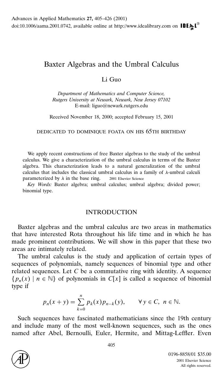 Baxter Algebras and the Umbral Calculus by Guo L