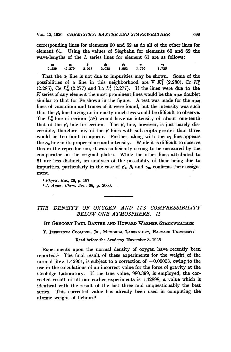 Baxter G. P. by The Density of Oxygen & Its Compressibility below One Atmosphere II (1926)(5s)