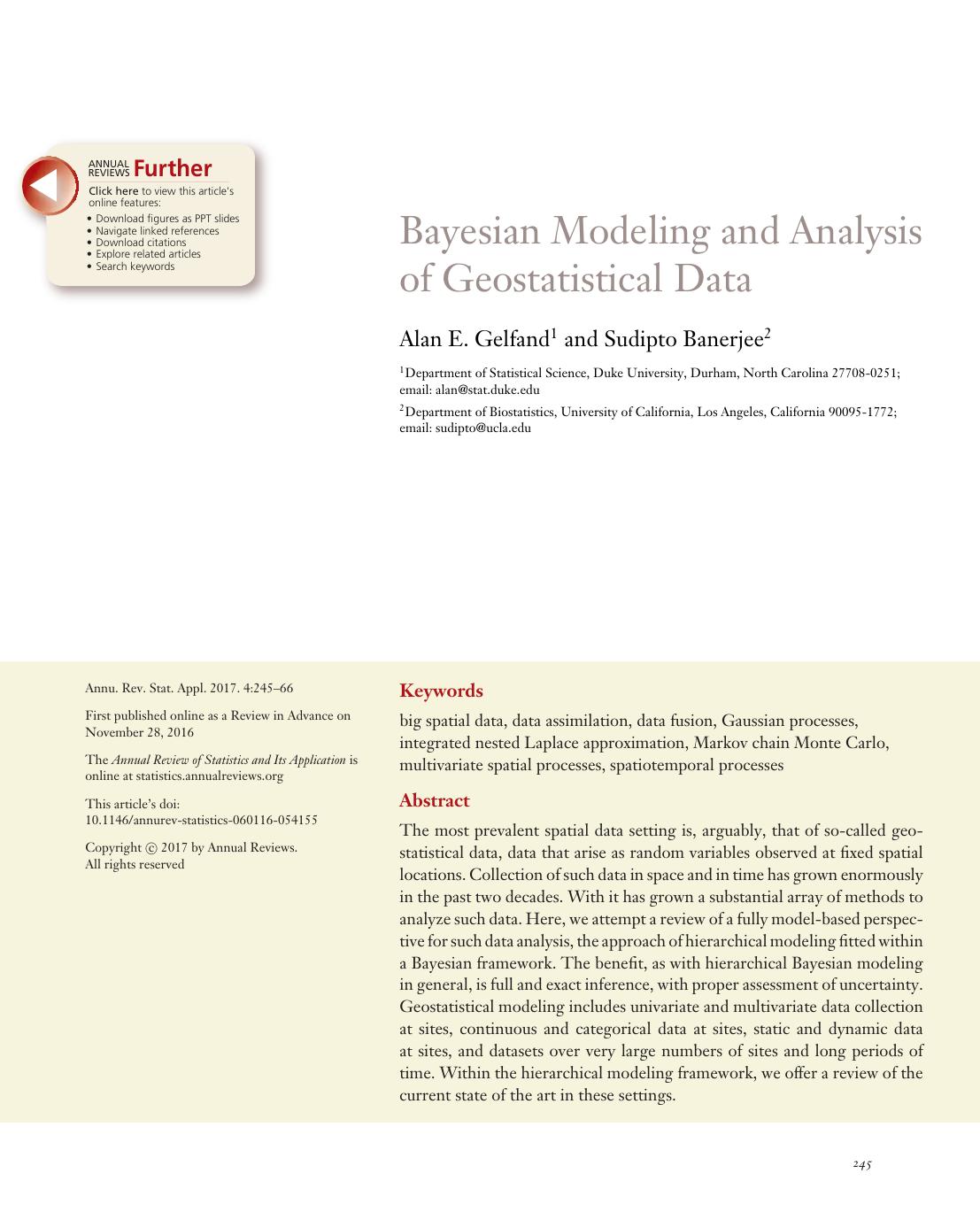 Bayesian Modeling and Analysis of Geostatistical Data by Alan E. Gelfand and Sudipto Banerjee