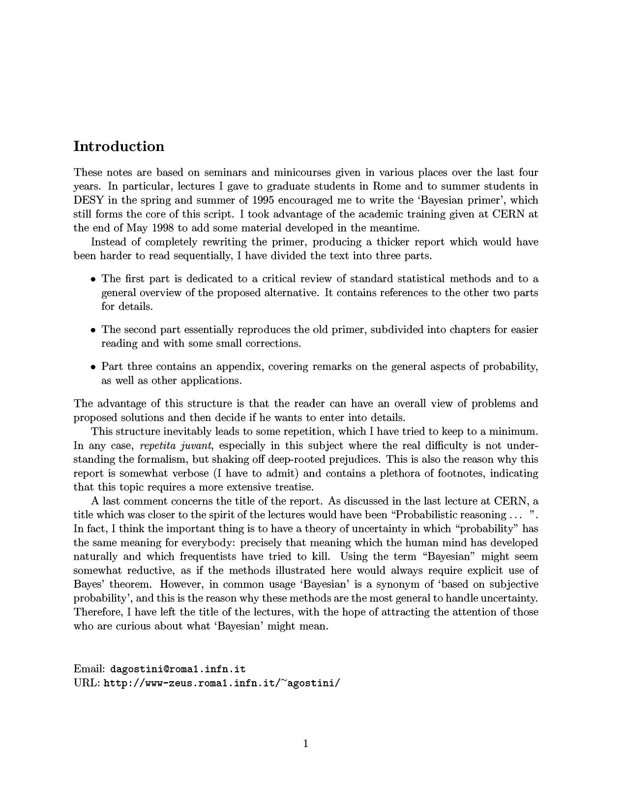 Bayesian Reasoning in Physics by G. D'Agostini (lecture.notes draft)
