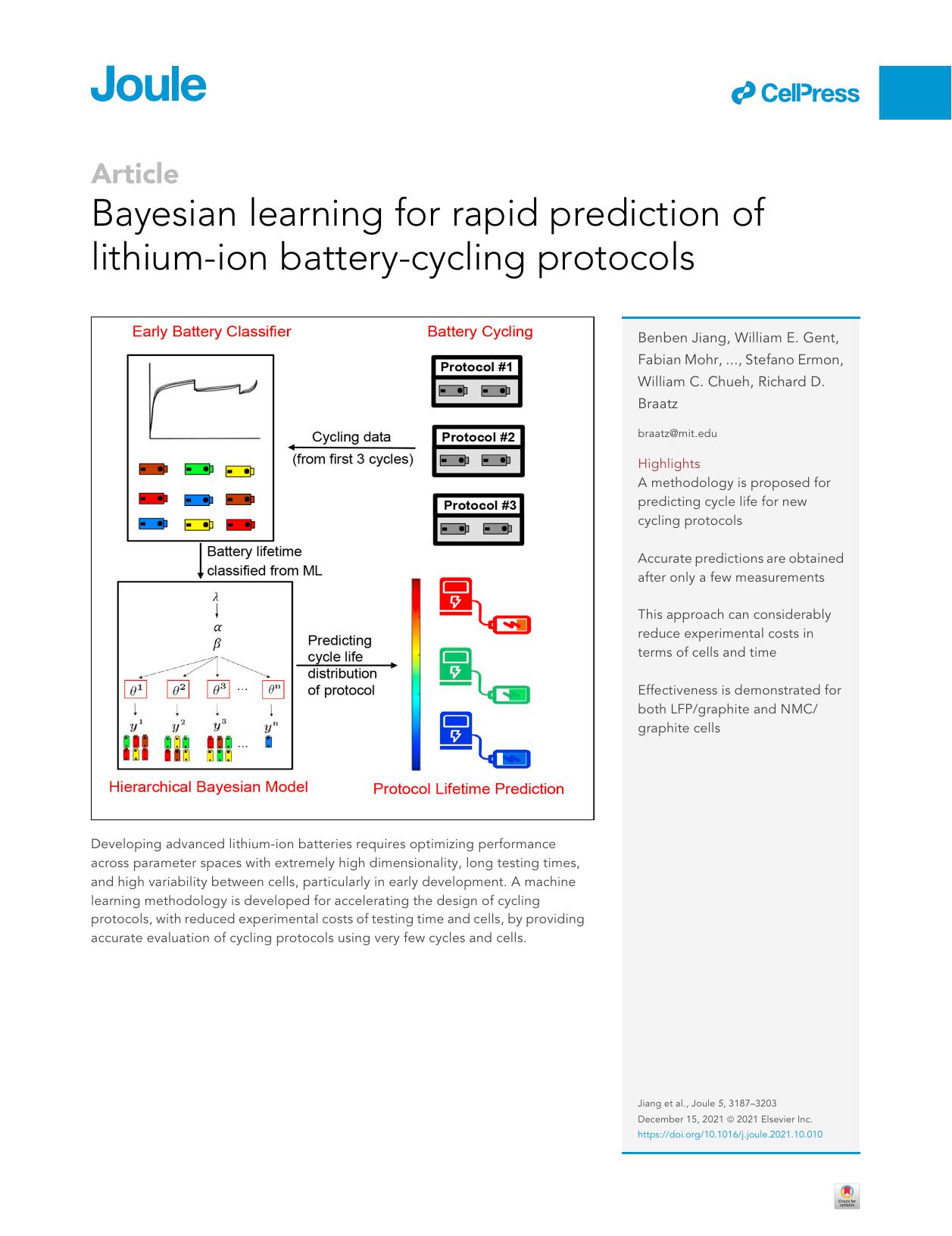 Bayesian learning for rapid prediction of lithium-ion battery-cycling protocols by unknow