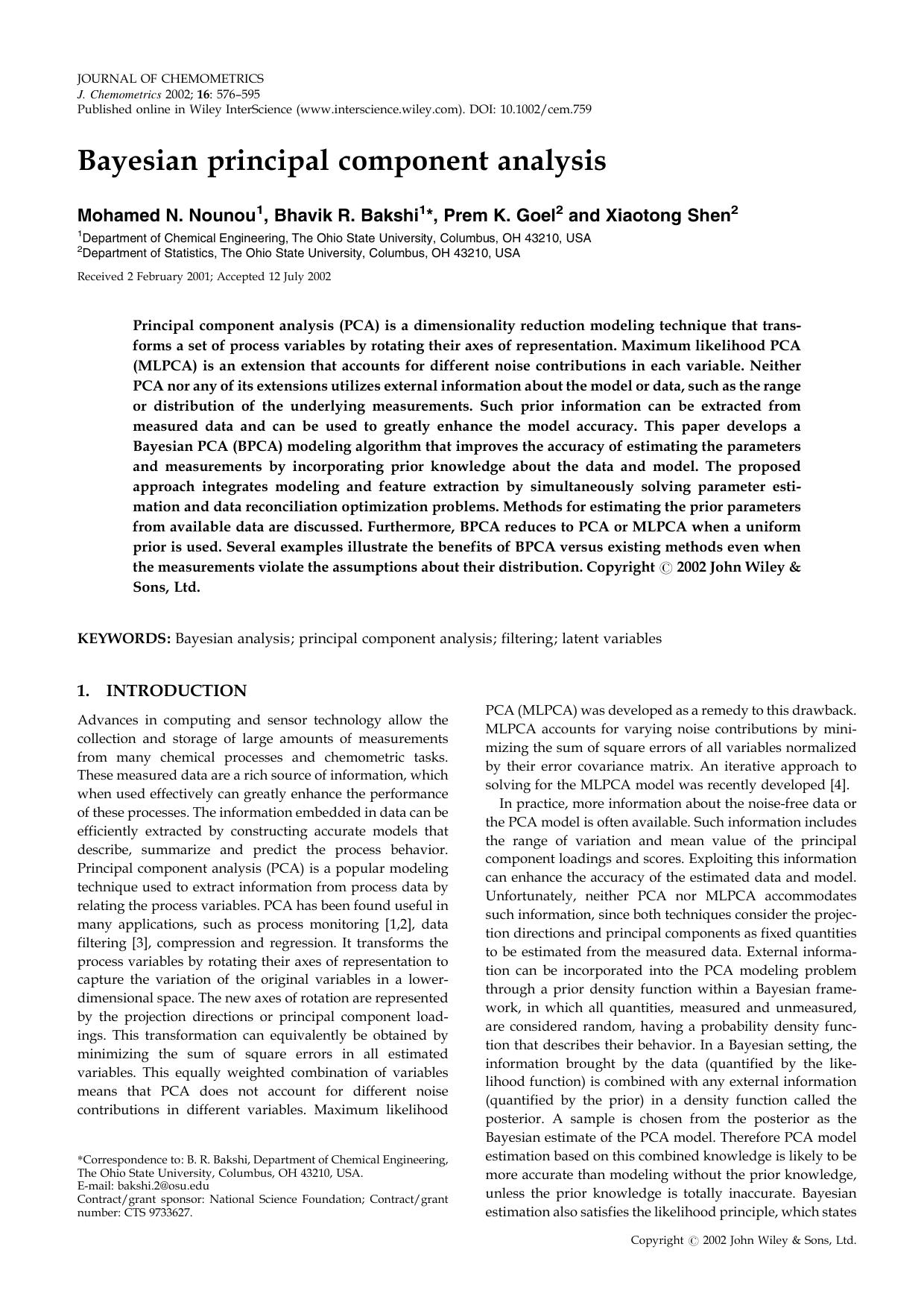 Bayesian principal component analysis by Unknown
