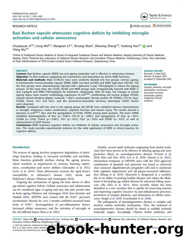 Bazi Bushen capsule attenuates cognitive deficits by inhibiting microglia activation and cellular senescence by Ji Chuanyuan & Wei Cong & Li Mengnan & Shen Shuang & Zhang Shixiong & Hou Yunlong & Wu Yiling